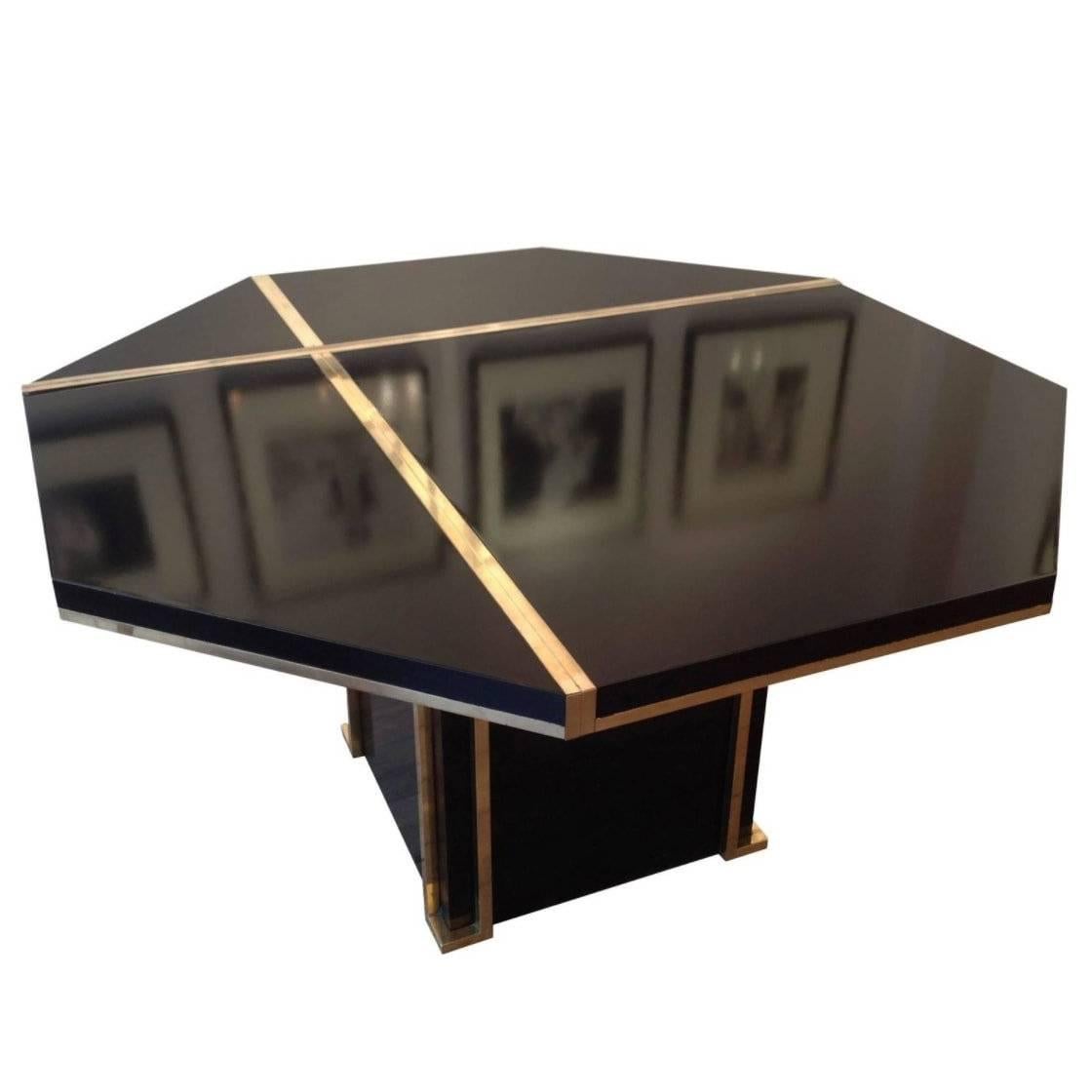 Lacquered and Brass Dining Table JC Mahey, 1970s