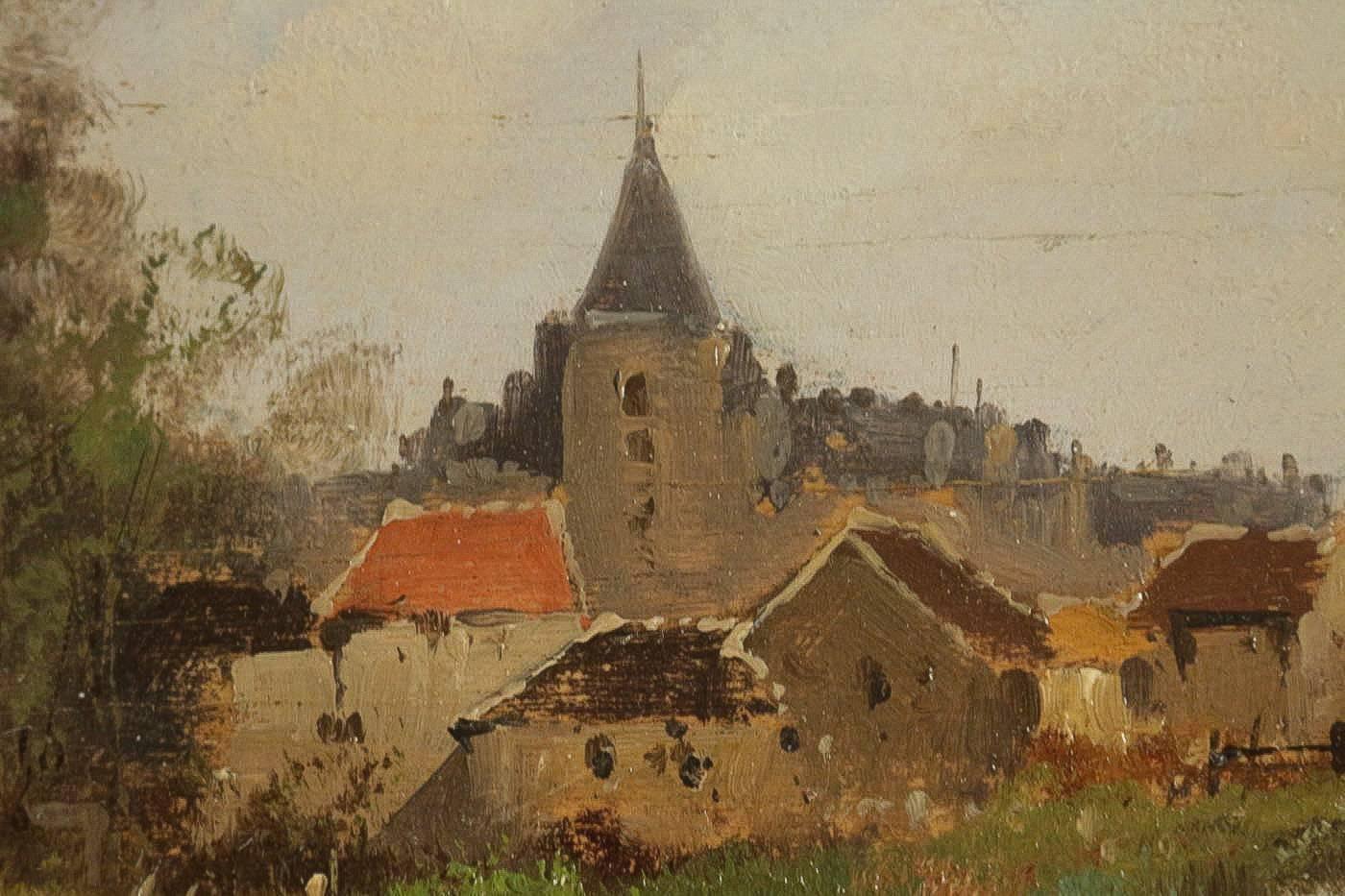 Leon Dupuy (Galien Laloue) Waterfront Village, Barbizon School, circa 1874-1884 In Excellent Condition In Saint Ouen, FR