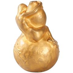 French Art Nouveau Figural Gilt Bronze Bud Vase by Cornu