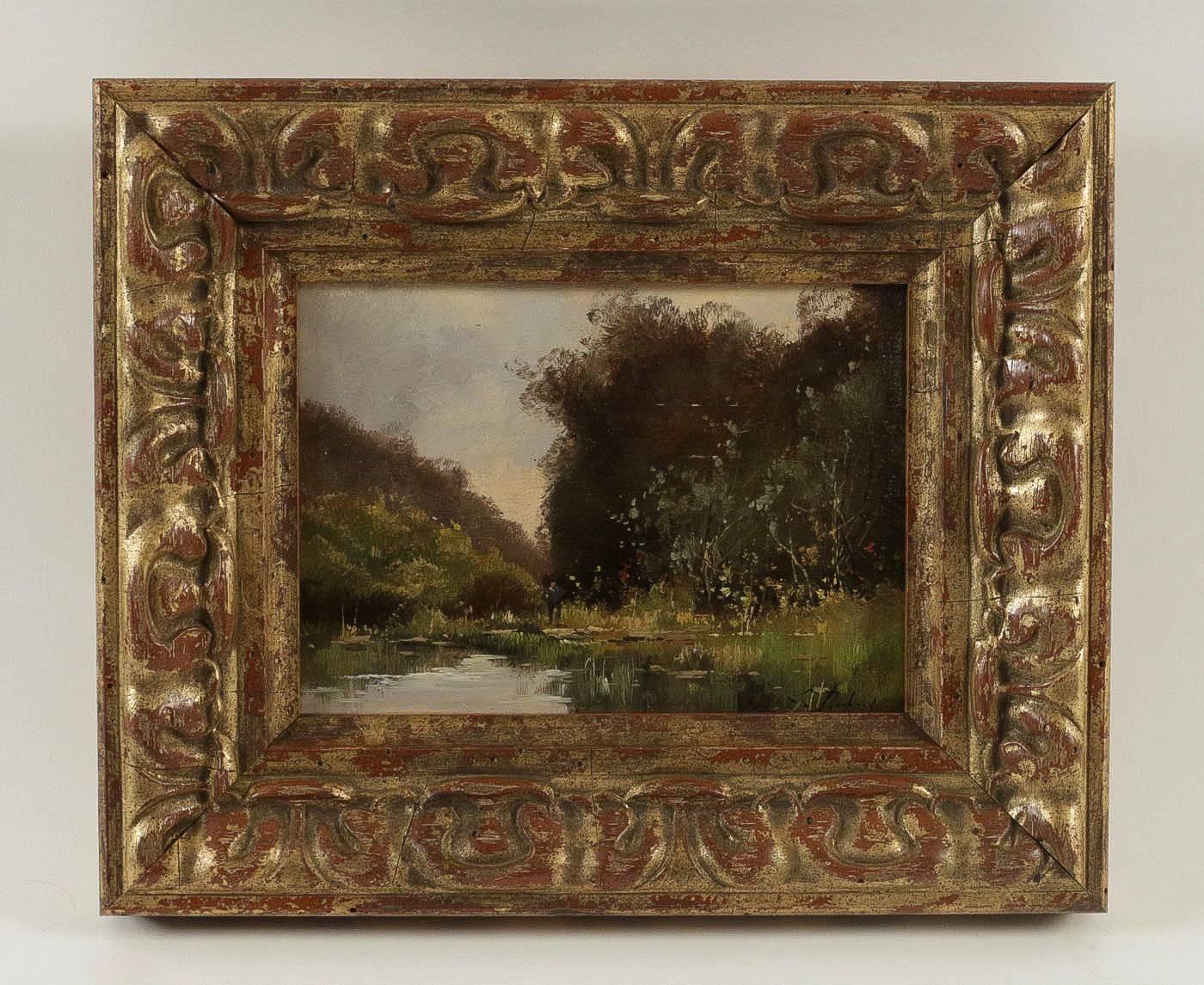 We are pleased to present you, a lovely oil on panel depicting a rural scene in Fontainebleau forest, sign on a lower right by Leon Dupuy, pseudonym of the famous French painter Eugene Galien Laloue.

Barbizon School, late-19th century, circa