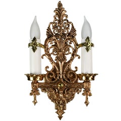 Polished Cast Brass Two Candle Tudor Sconce, Two available