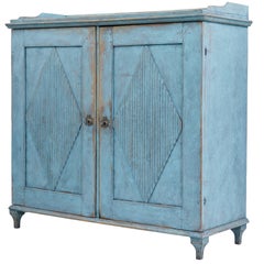 19th Century Swedish Carved Painted Pine Cupboard