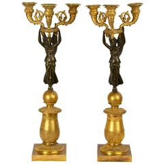 Set of French Bronze and Ormolu Empire Style Candelabras