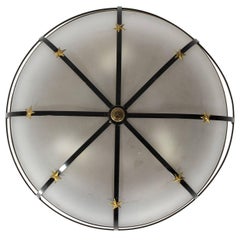 Art Deco Black Metal and Brass Star Ceiling Light