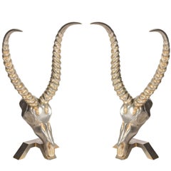 Pair of Nickel-Plated Ibex Sculptures by Fondica of France