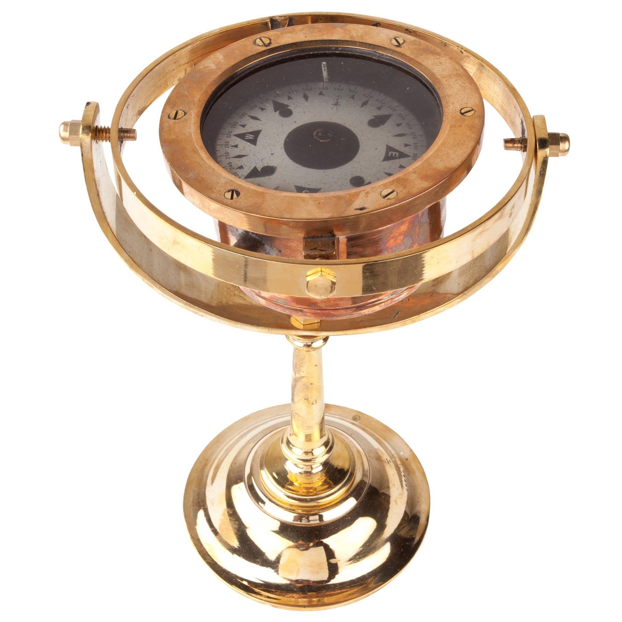 Ship's Lifeboat Brass Compass on Custom Stand