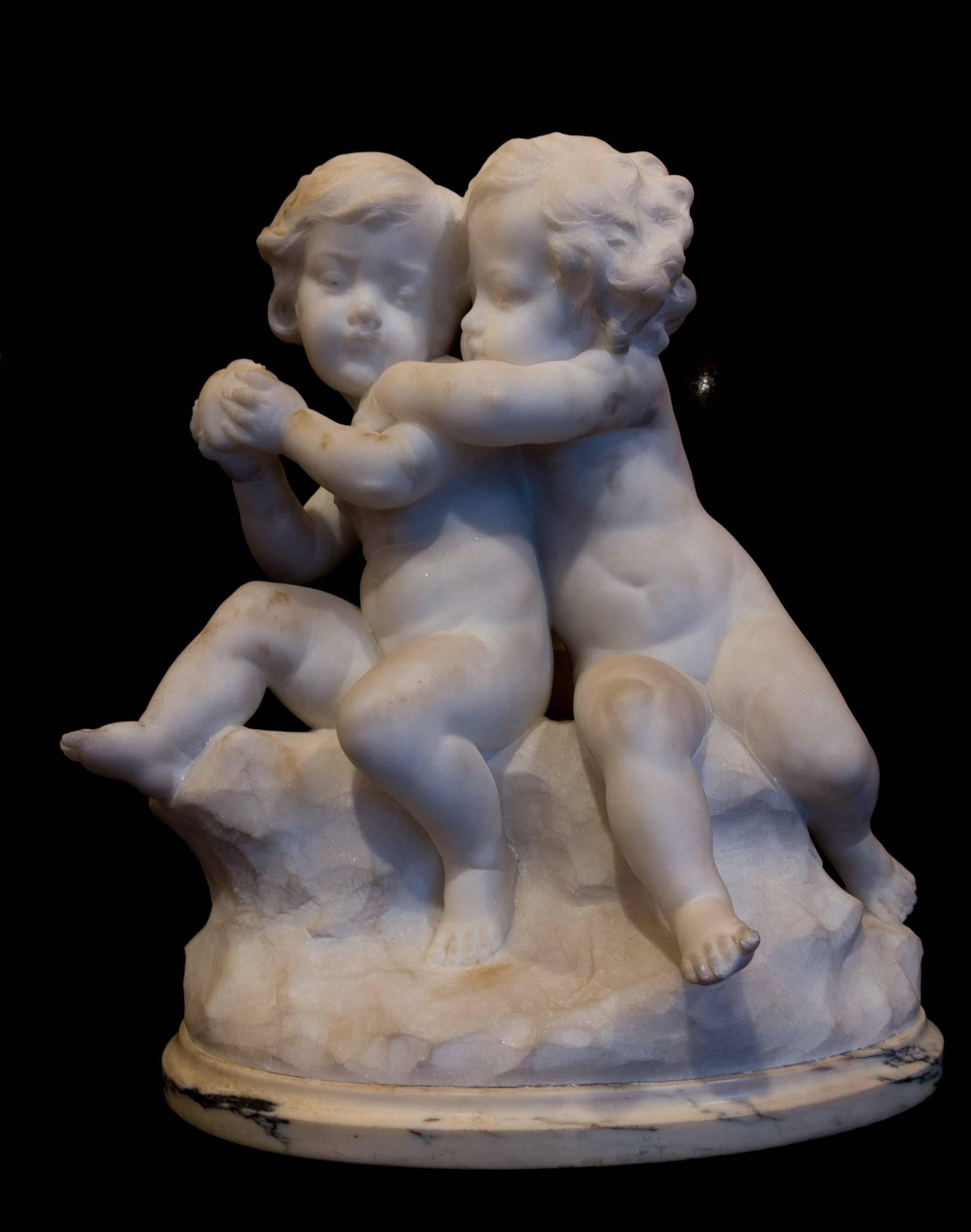 We are pleased to present a lovely marble sculpture signed by Guglielmo Pugi. It depicts 