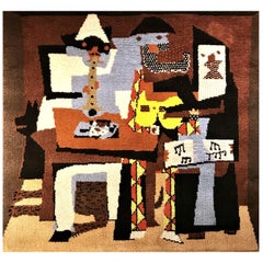 Fine Wool Art Carpet After Pablo Picasso - Musiciens Aux Masques, 1970s Austria