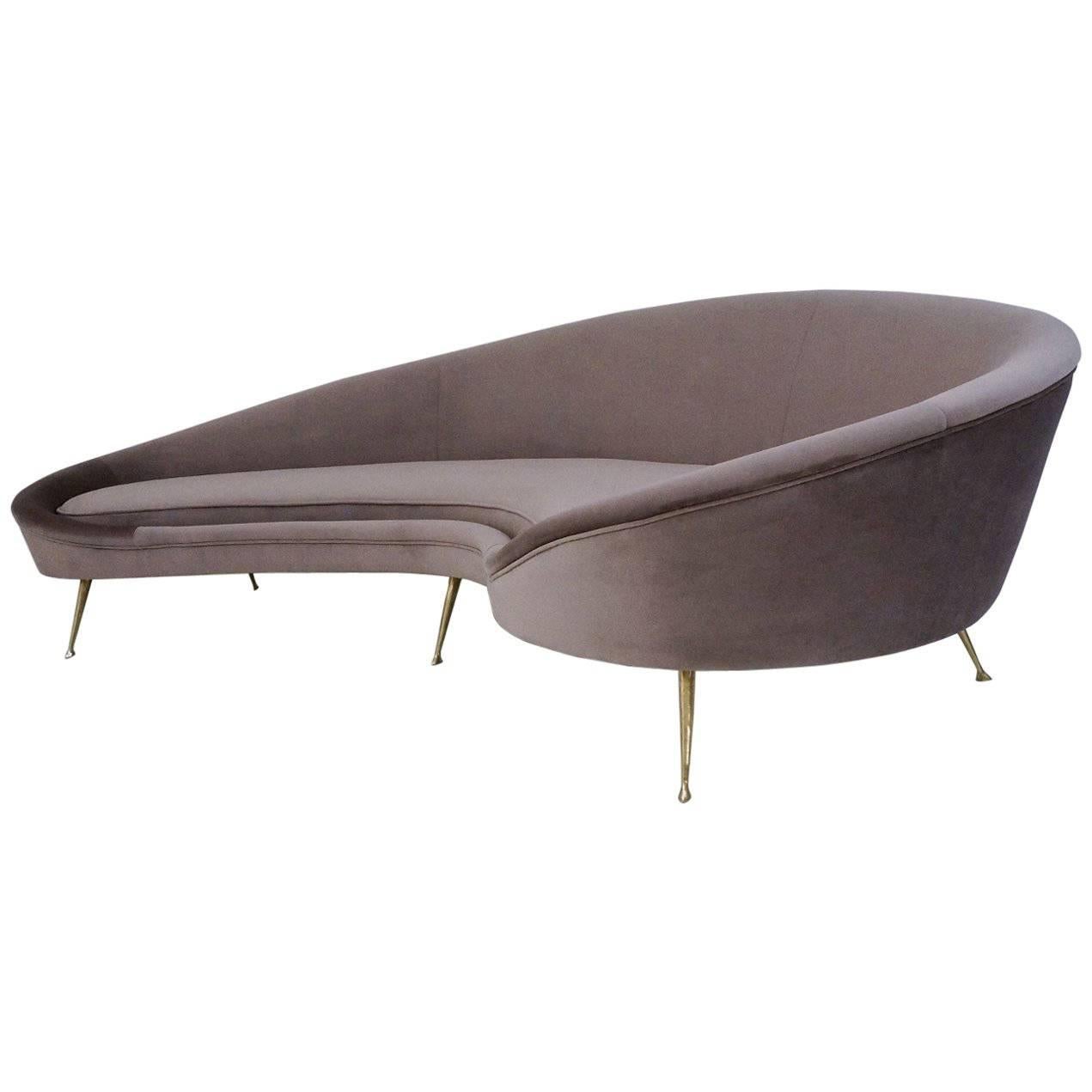 Ico Parisi Sofa 1950s Style in New Velvet Upholstery, Italian For Sale