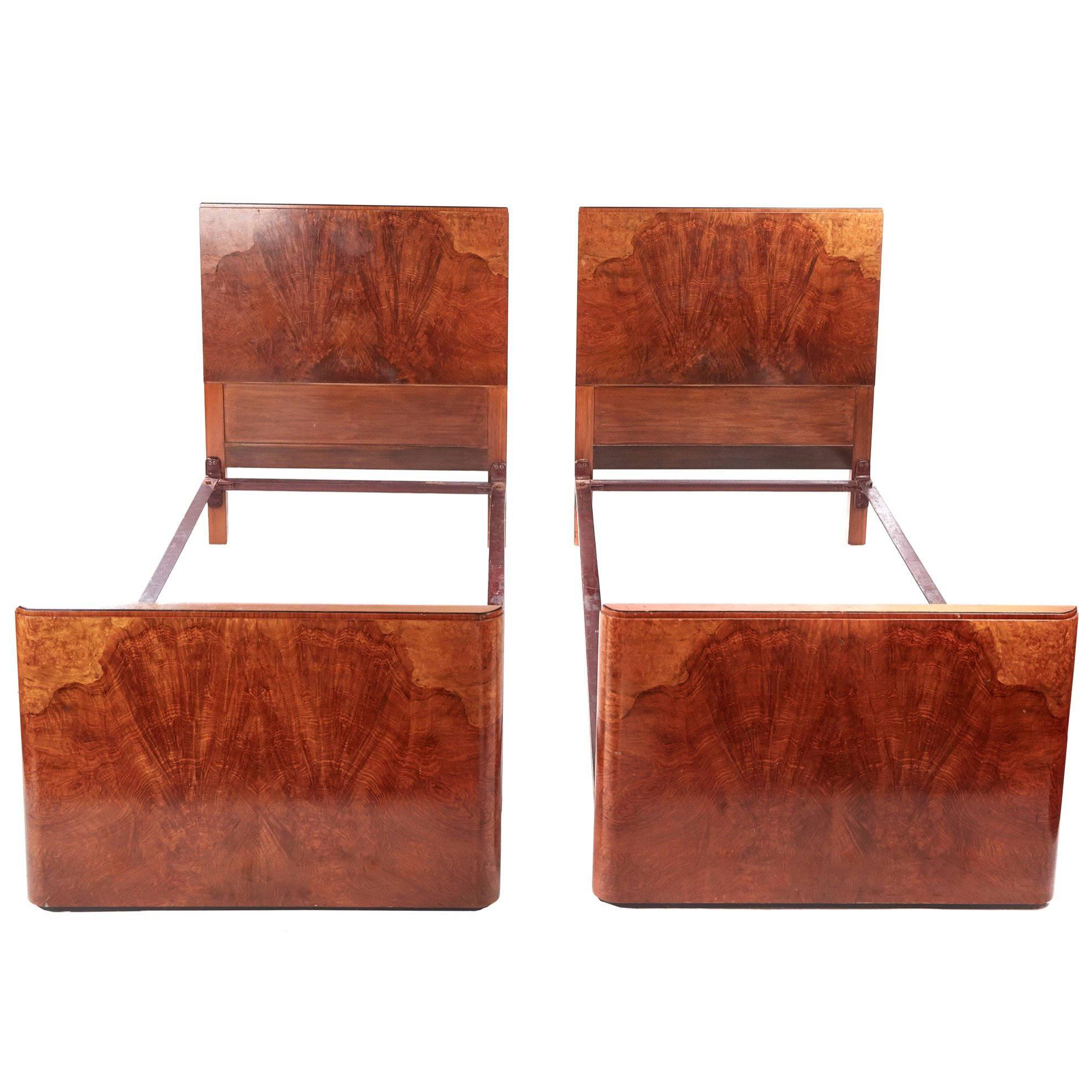Quality Pair of Antique Burr Walnut Single Beds