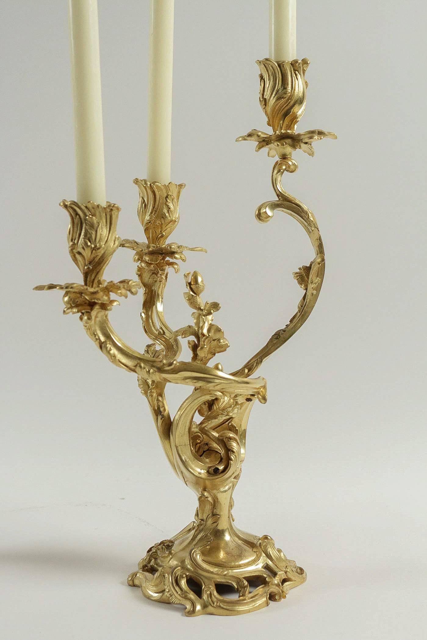 Pair of Candelabra, Ormolu, French Louis XV Rocaille Style, circa 1880 In Good Condition In Saint Ouen, FR