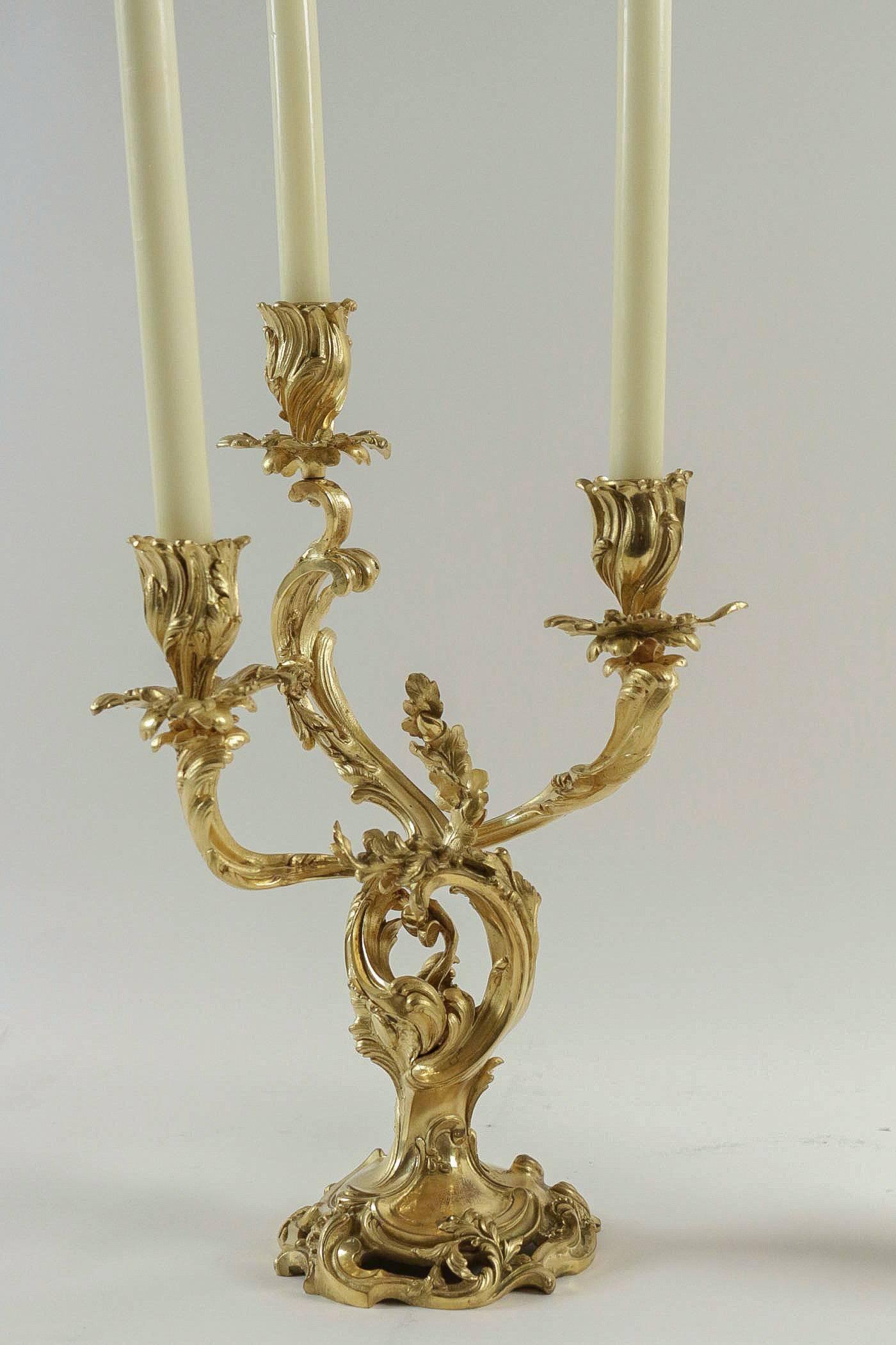 Gilt Pair of Candelabra, Ormolu, French Louis XV Rocaille Style, circa 1880