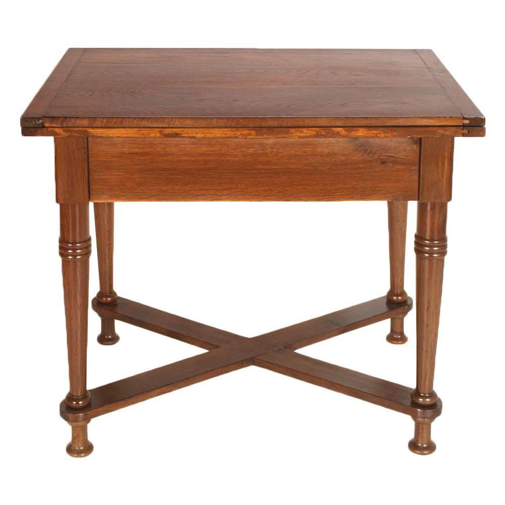 Late 19th Century Tyrolean Country Folding Table in Solid Oak Wood, Restored