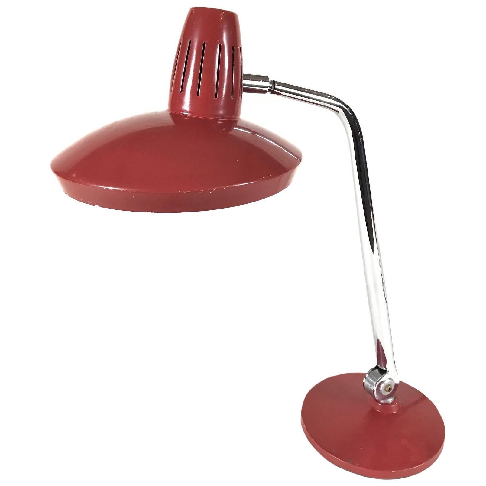 Fase Madrid Bordeaux Red Chrome Desk Lamp, 1960s Spain For Sale