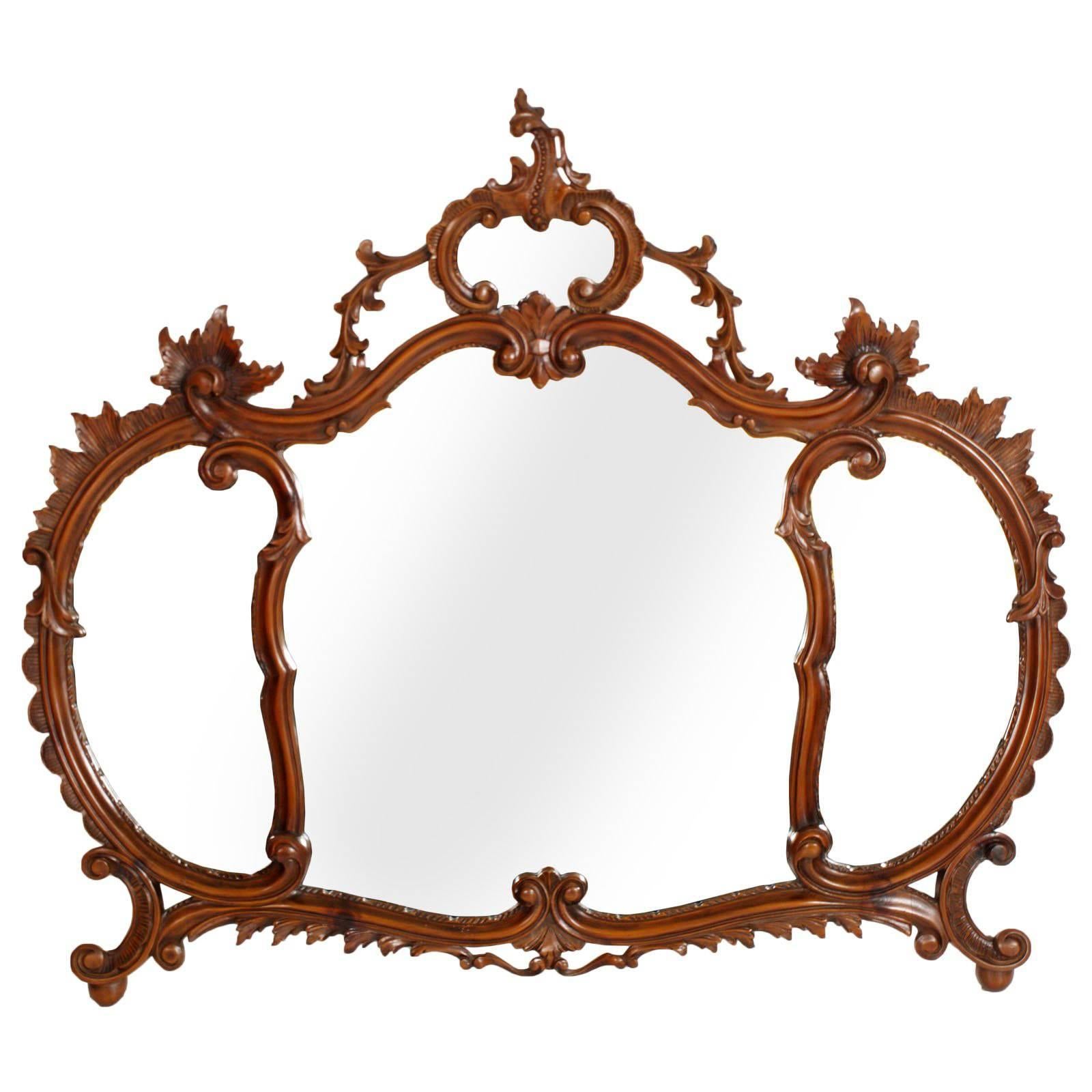 Early 20th Century Venetian Wall Mirror, Carved Walnut, Testolini Attributed For Sale