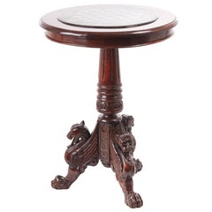 Fantastic Carved Mahogany Table with a Painted Marble Chess Top