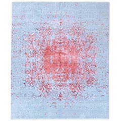 Contemporay Silk and Wool Rug, Abstract Design with Pink and Gray. 3, 00 x 2, 50 m