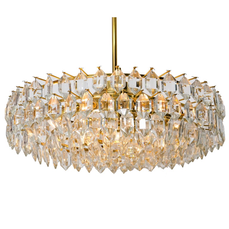 Pair Of Bakalowits And Sohne Chandeliers Brass Crystal Glass Pair Of Bakalowits Sohne Chandeliers Brass And Crystal Glass Austria 1960s 2