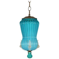 1960s Italian Turquoise Ribbed Glass Pendant