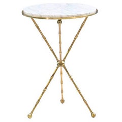 Italian Faux Bamboo Tripod Side Table with Carrara Marble Top