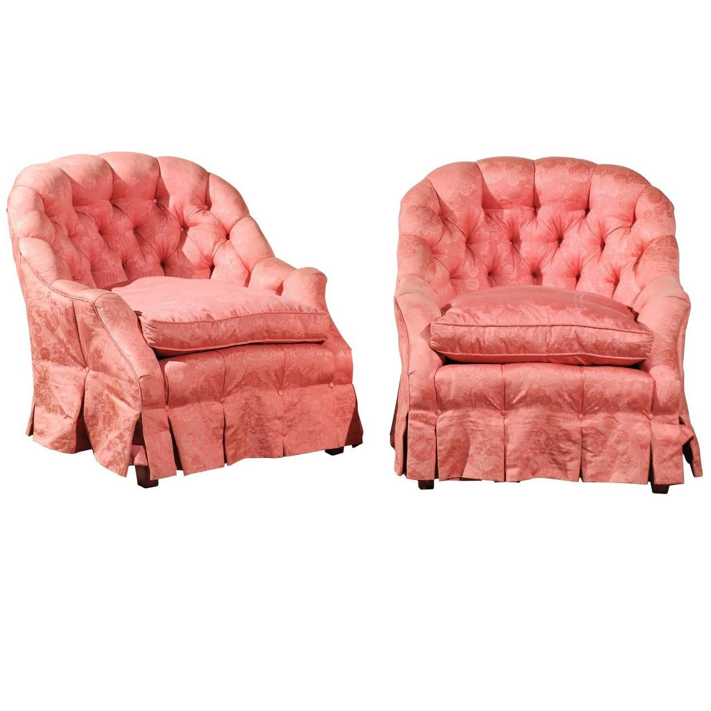 Pair of Tufted Club Chairs, circa 1960s-1970s