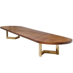 Very Large Bookmatched Table in Rosewood and Brass