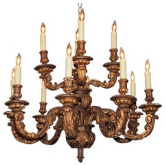 Antique French Carved Giltwood 12-Light Chandelier, circa 1860