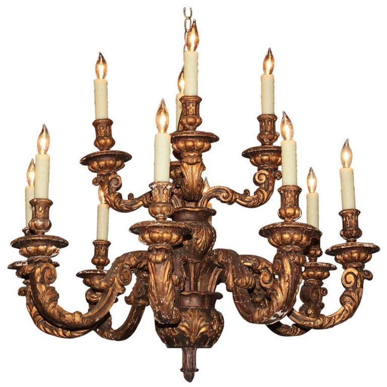 Antique French Carved Giltwood 12-Light Chandelier, Circa 1860 At Antique French Carved Giltwood 12-Light Chandelier, circa 1860 For Sale - Antique French Carved Giltwood 12-Light Chandelier, Circa 1860 At