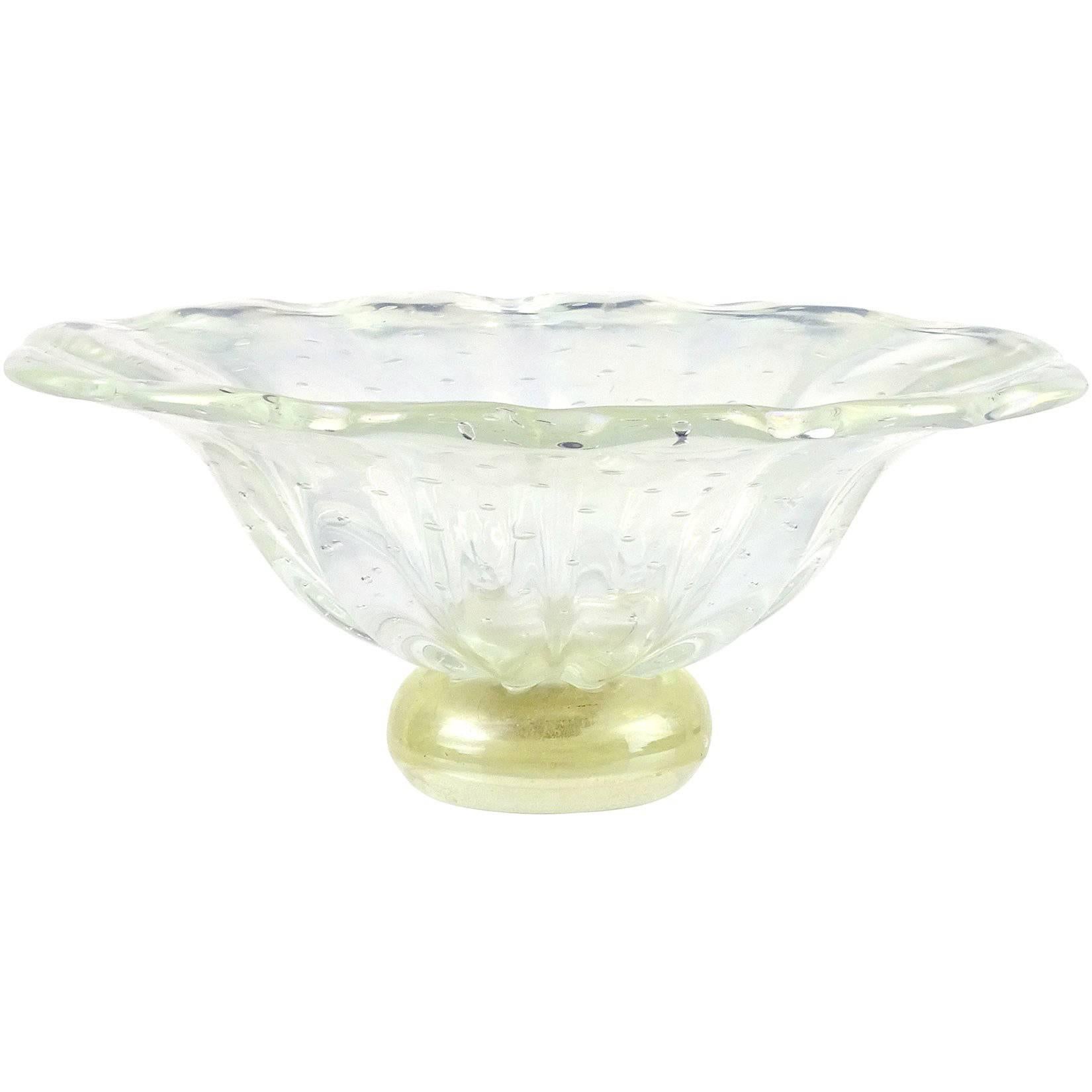 Barovier Toso Murano Iridescent Gold Flecks Italian Art Glass Centerpiece Bowl