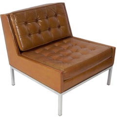 Original Cognac Leather and Chrome Slipper Chair by Dunbar