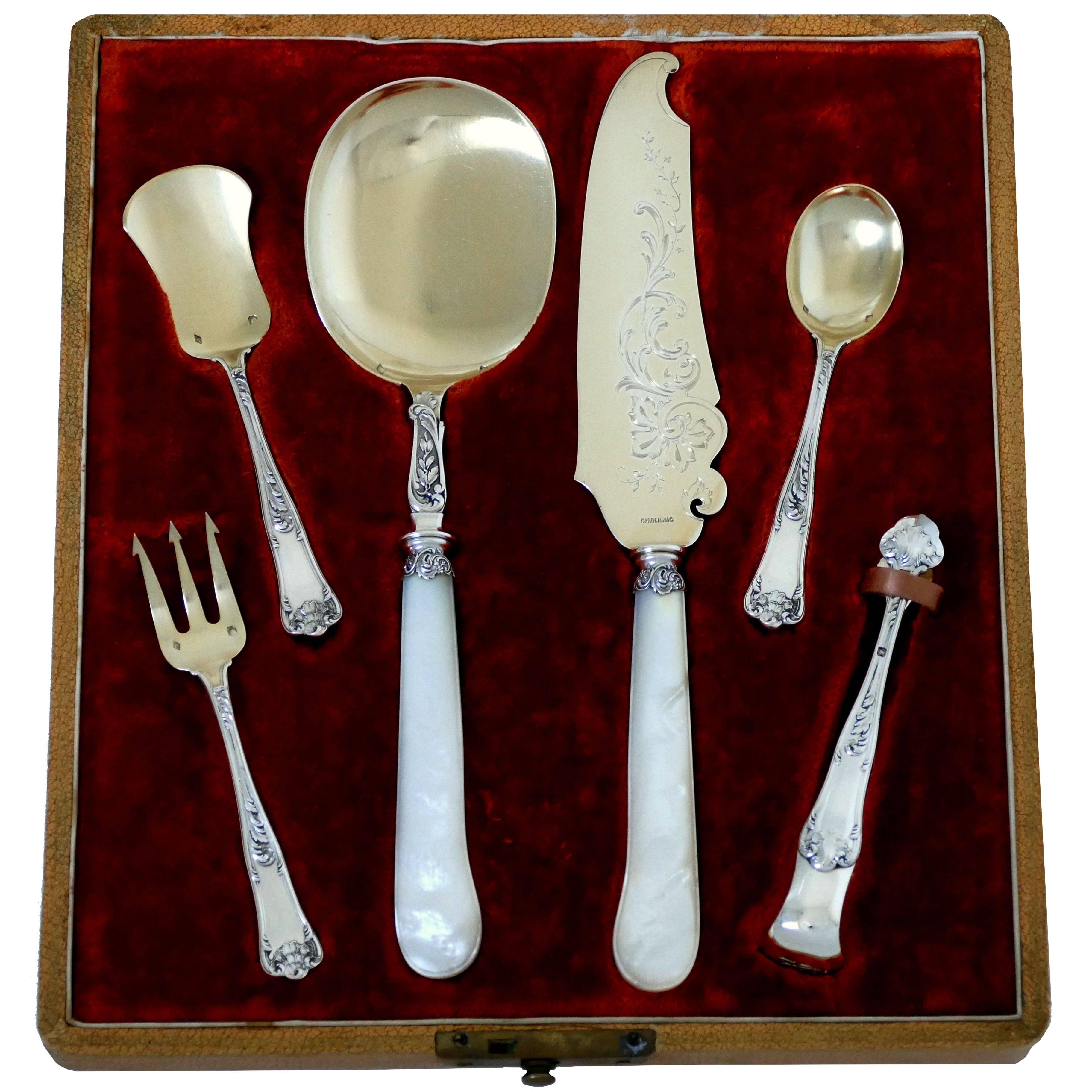 Cardeilhac French Sterling Silver Mother-of-Pearl Dessert, Ice Cream Service Box For Sale