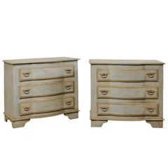 Pair of Painted Wood Three-Drawer Brazilian Chests in Soft Blue-Grey