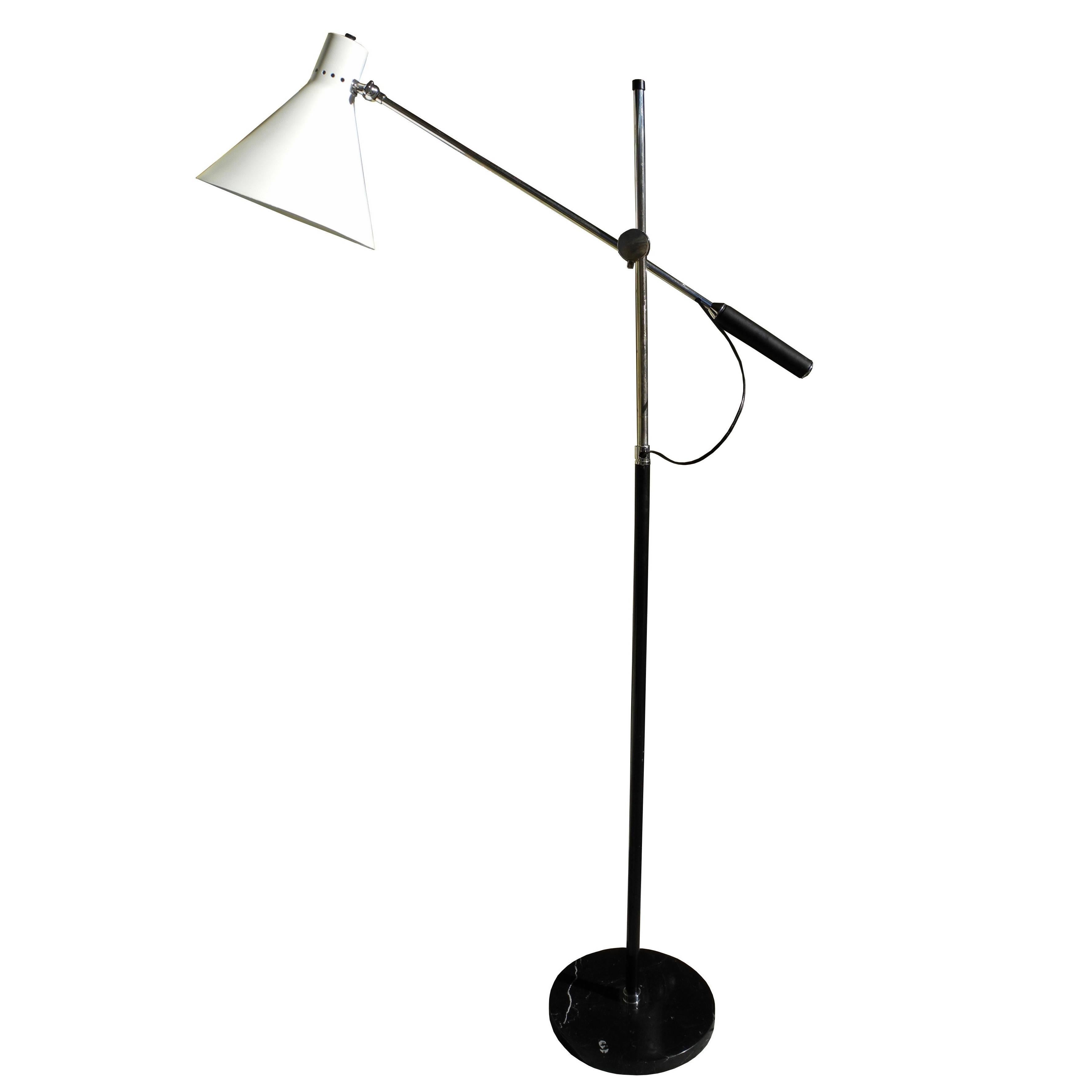 Modern One-Arm Chrome and Marble Floor Lamp, Casey Fantin for Raymour For Sale