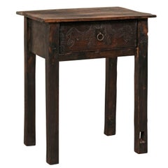 Unique Guatemalan Wood Side Table Carved w/ Primitive-Style Horse Motif