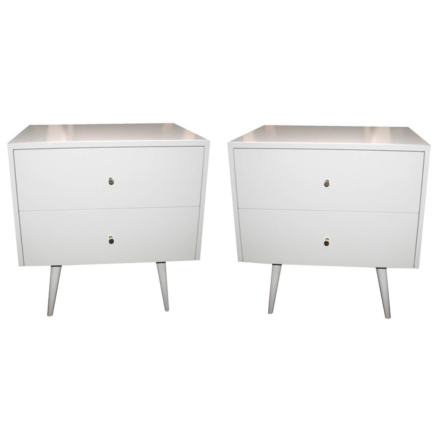 Lacquered Two-Drawer Nightstands on Turned Legs For Sale