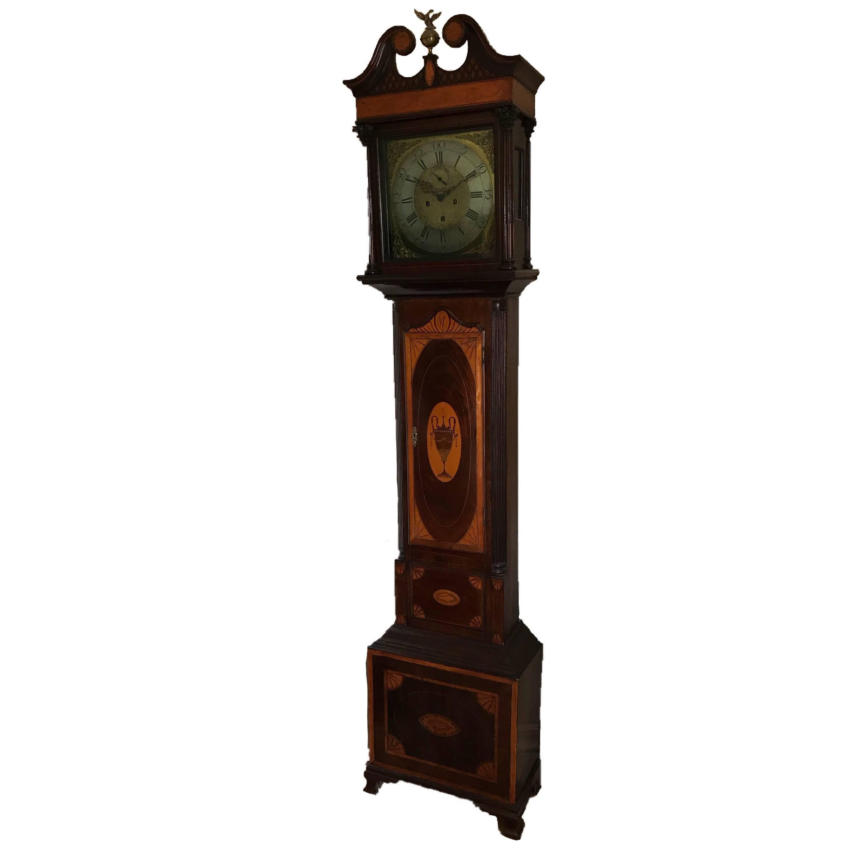 Irish Inlaid Sheraton Period Longcase Clock by Barnaby Vizer of Dublin For Sale