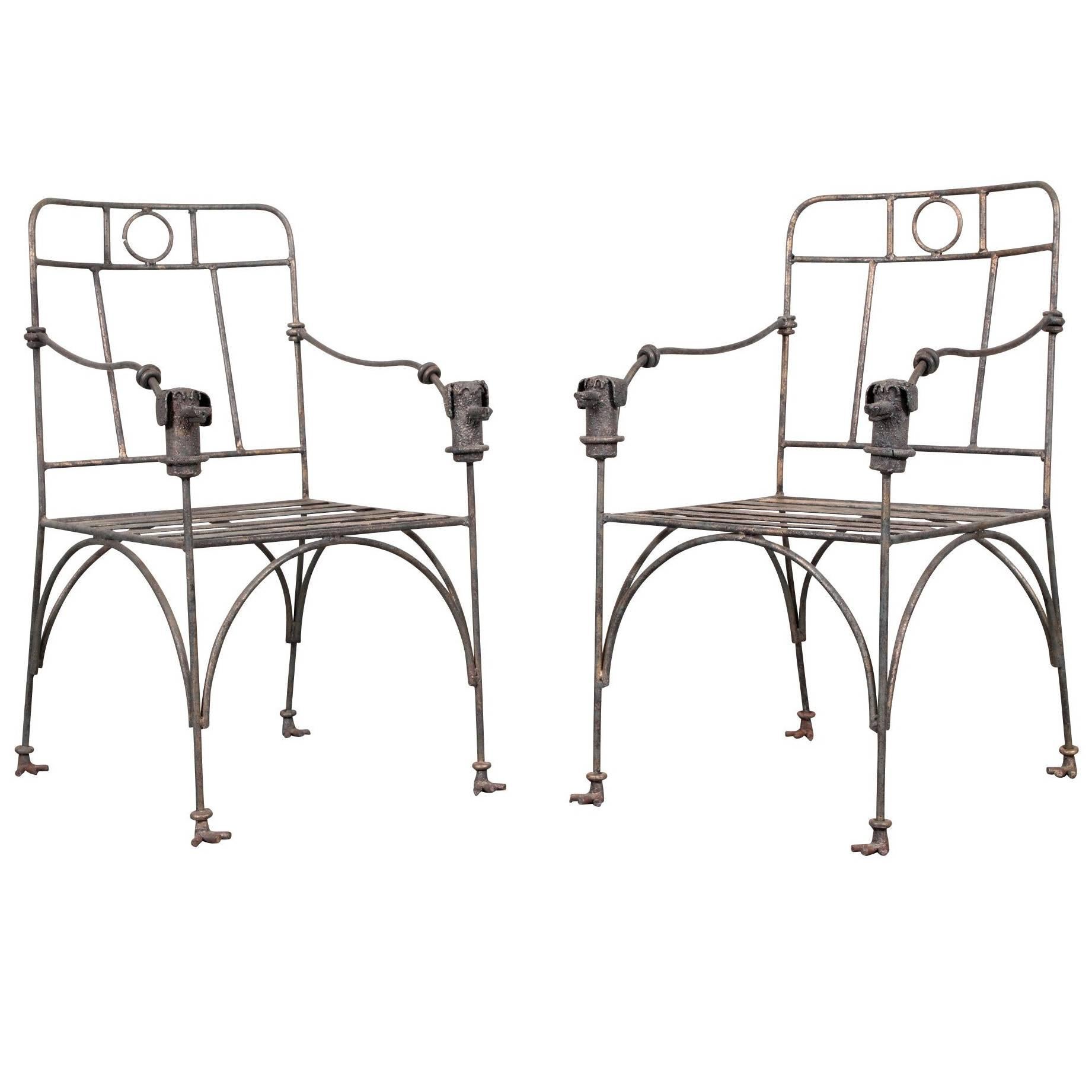 Pair of Custom Wrought Iron Armchairs in the Manner of Diego Giacometti