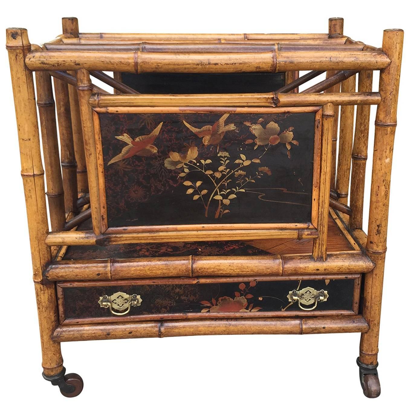 19th Century English Bamboo and Lacquer Canterbury