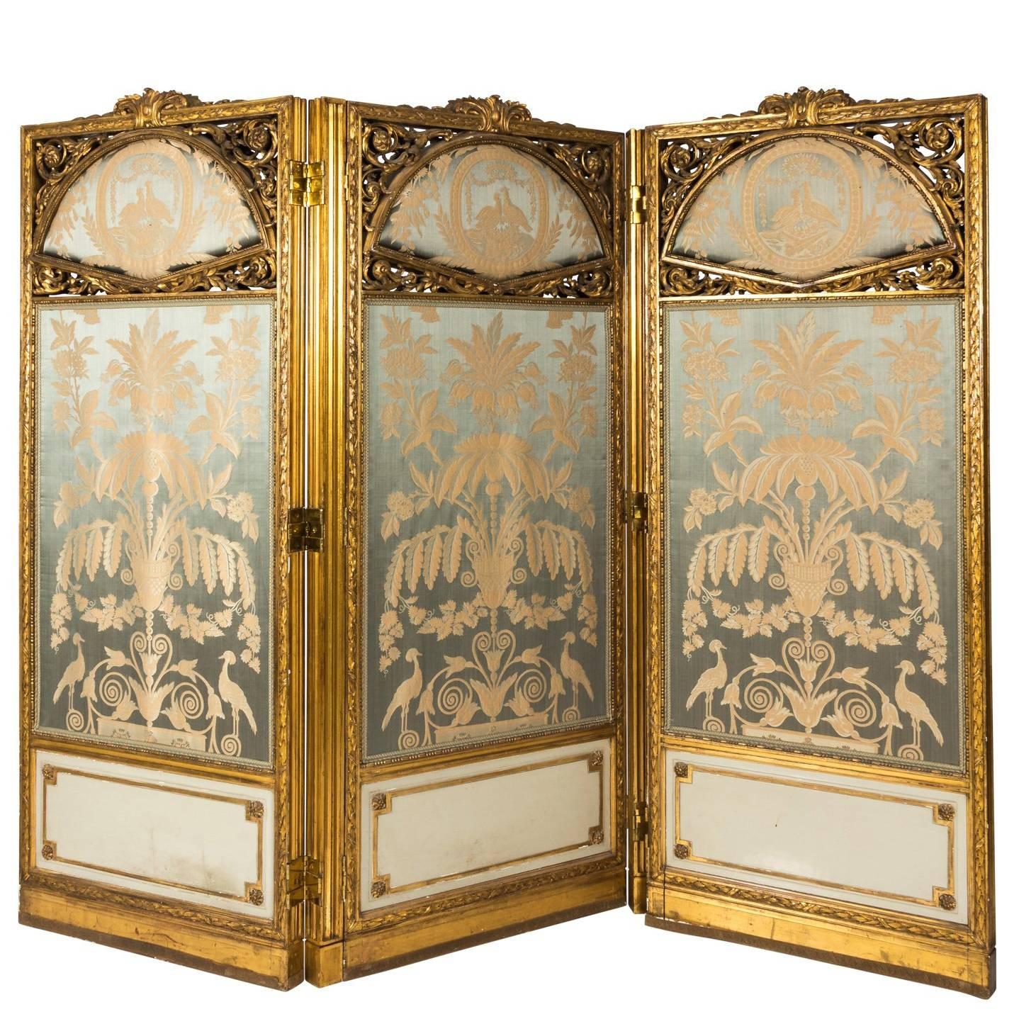 French Three-Panel Giltwood Dressing Screen