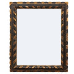 19th Century Italian Carved and Hand-Painted Mirror in Black with Gold Detail