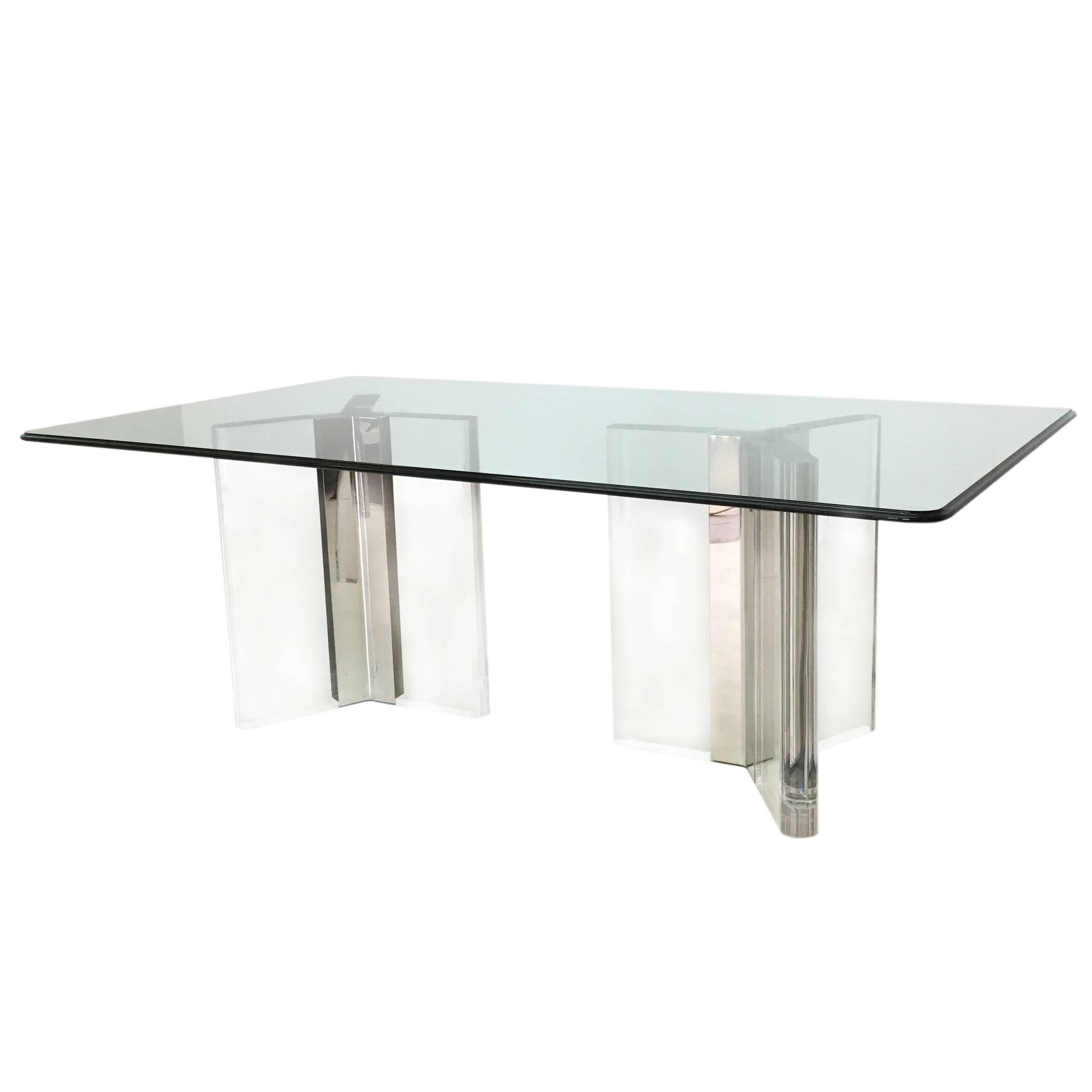 Hollywood Regency Lucite and Chrome Dining Table For Sale
