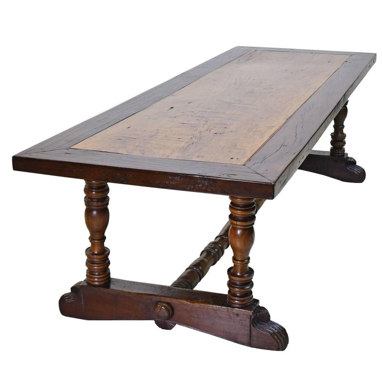 18th Century Long SpanishColonial Dining Table with Carved Trestle