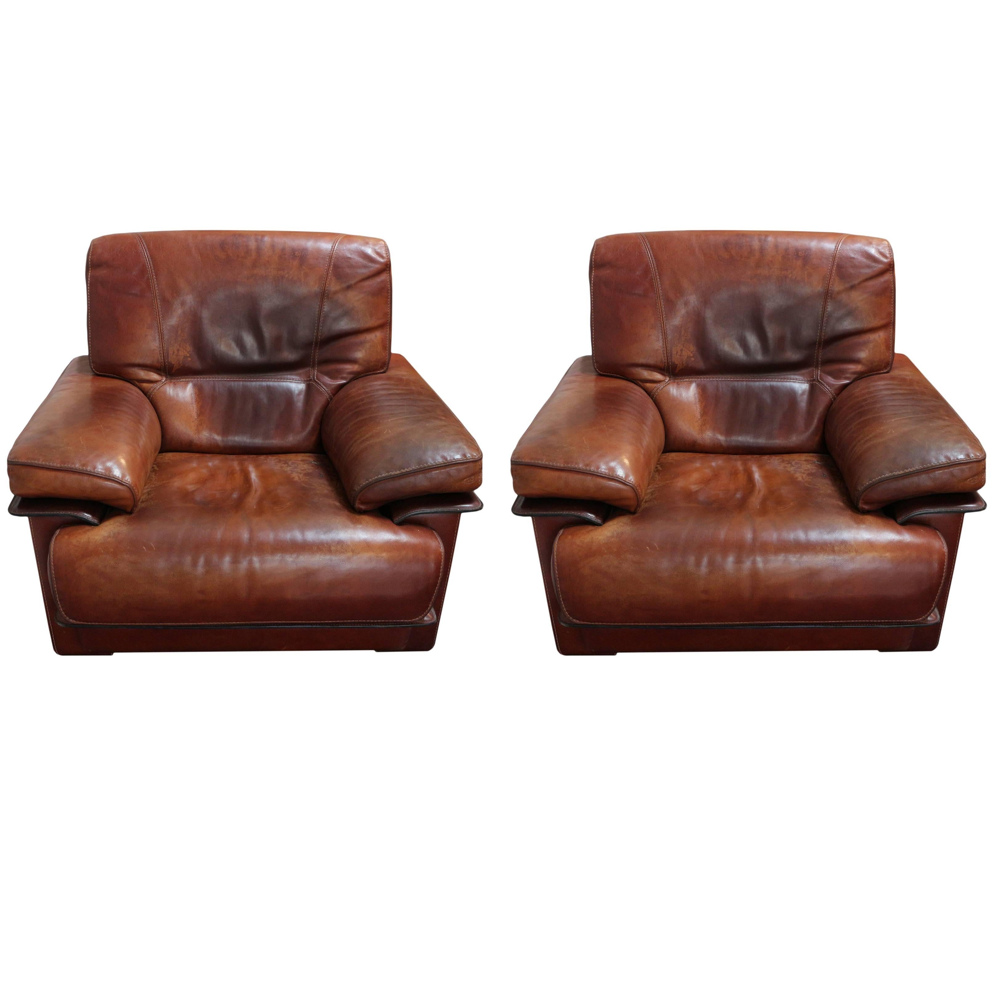 Pair of Leather Armchairs For Sale