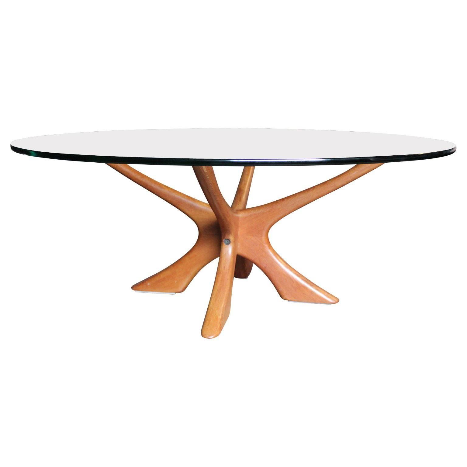 Modern Round Illum Wikkelsø Glass Top and Teak Coffee Table