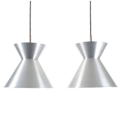 Retro Dobbeltkegle, Rare Aluminum Pendant Pair by Mogens Koch, Louis Poulsen, 1956