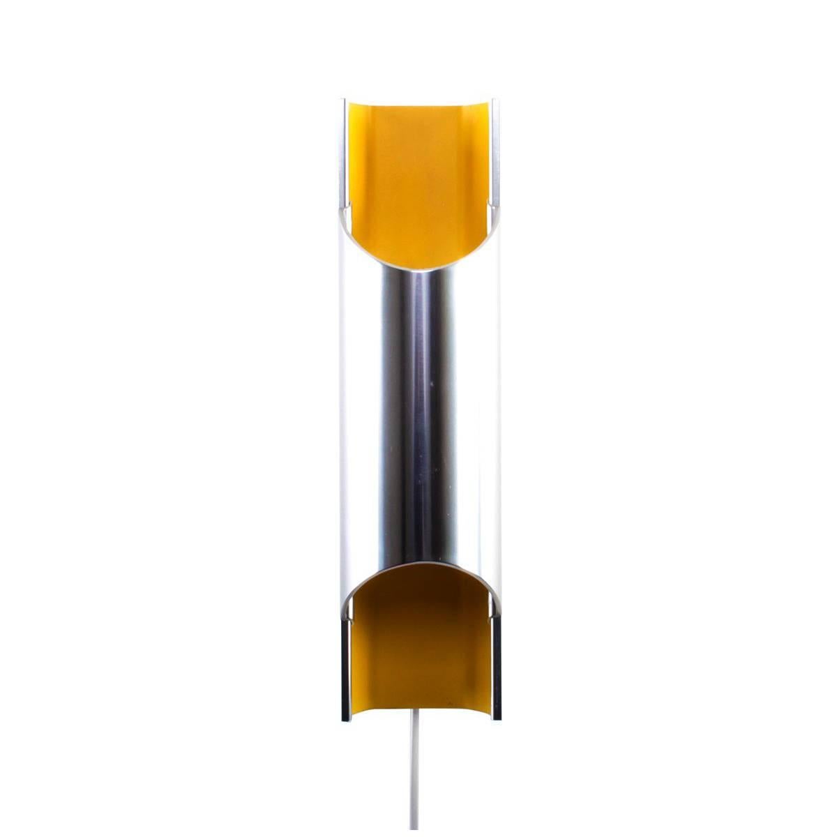 Pandean Sconce by Bent Karlby, Lyfa, Beautiful Yellow and Aluminium Wall Lamp For Sale