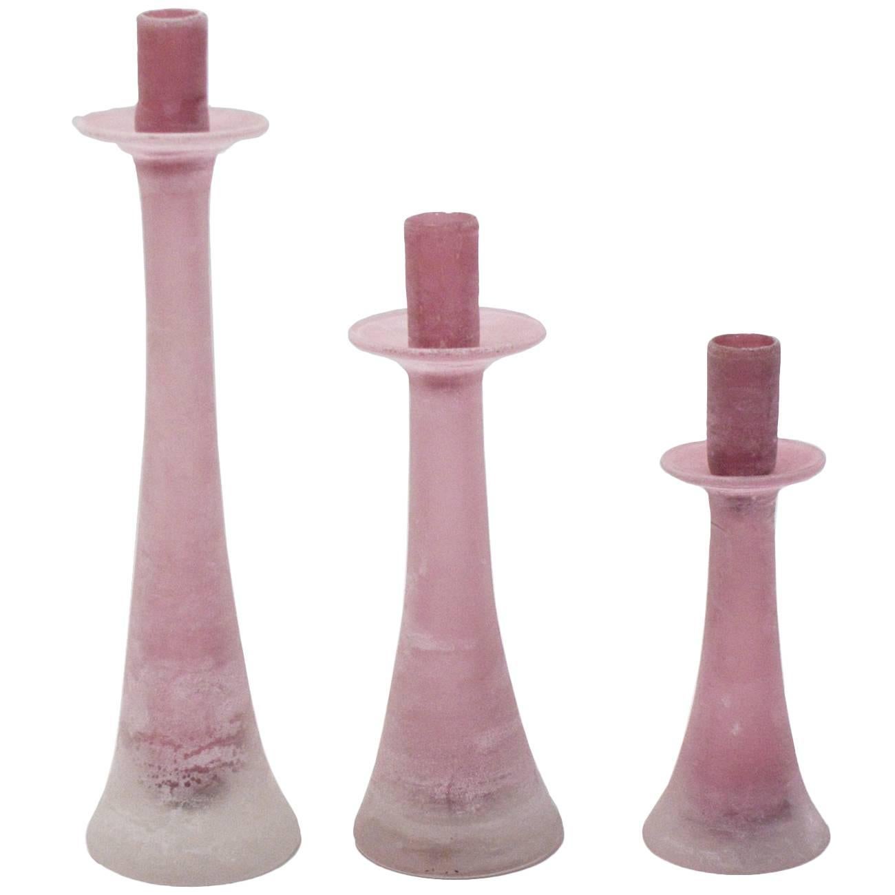 Set of Cenedese Scavo Murano Glass Candle Holders  For Sale