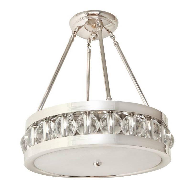 A 20.25" Nickel Tambour Pendant Fixture with Rods