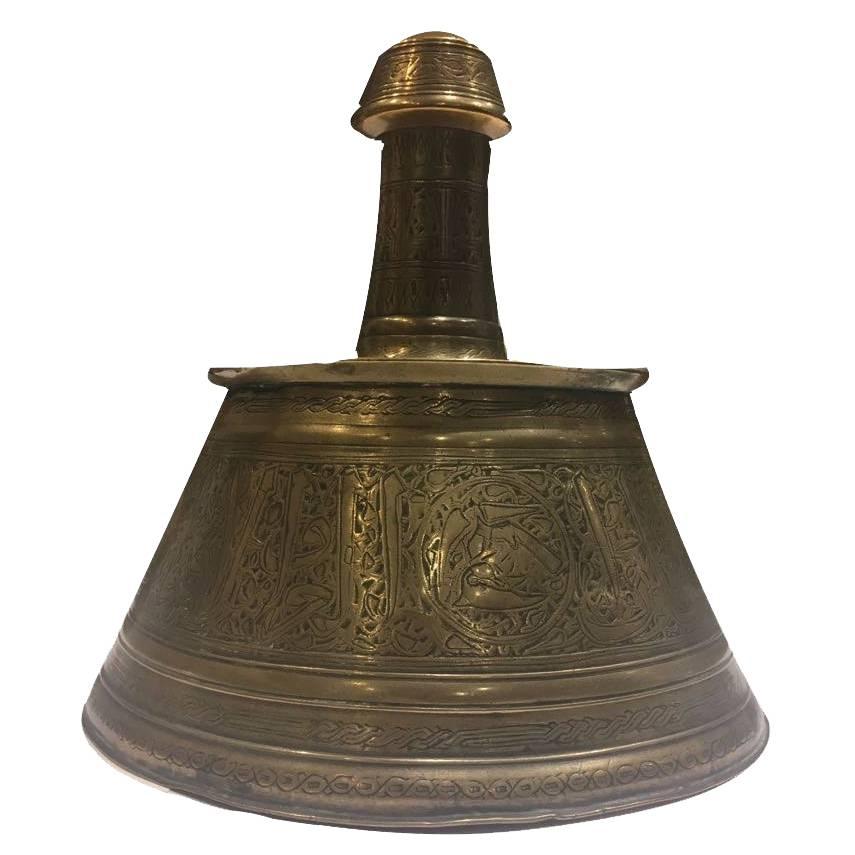 Mamluk Silver-Inlaid Brass Candlestick Egypt/ Syria Late 13th-Early 14th Century For Sale