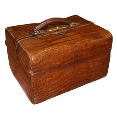 Vintage Crocodile Suitcase, Brown Animal Leather with Metal Details, England, 1930